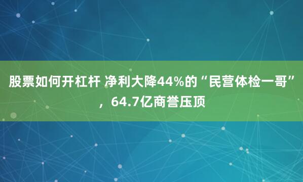 股票如何开杠杆 净利大降44%的“民营体检一哥”，64.7亿商誉压顶