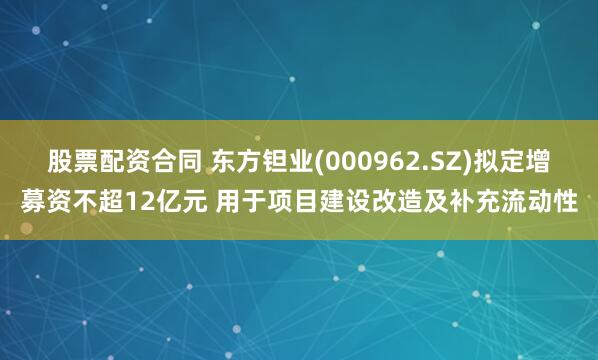 股票配资合同 东方钽业(000962.SZ)拟定增募资不超12亿元 用于项目建设改造及补充流动性