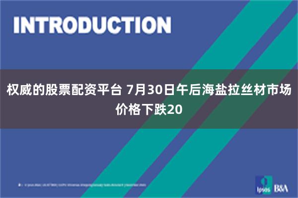 权威的股票配资平台 7月30日午后海盐拉丝材市场价格下跌20