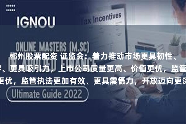郴州股票配资 证监会：着力推动市场更具韧性、更加稳健 制度更加包容、更具吸引力，上市公司质量更高、价值更优，监管执法更加有效、更具震慑力，开放迈向更深层次、更高水平